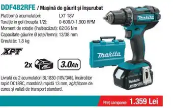 Makita DDF482RFE / Mașină de găurit și înşurubat Ofertă