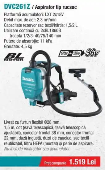 Makita DVC261Z/Aspirator tip rucsac Ofertă