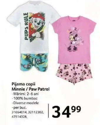 Selgros Pijama copii Minnie / Paw Patrol Ofertă