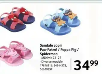 Selgros Sandale copii Paw Patrol / Peppa Pig / Spiderman Ofertă