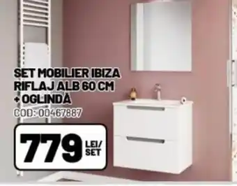 SET MOBILIER IBIZA RIFLAJ ALB 60 CM OGLINDA