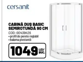 CABINA DUŞ BASIC SEMIROTUNDA 90 CM