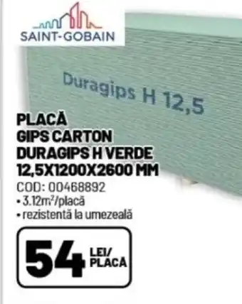 Ambient PLACA GIPS CARTON DURAGIPS H VERDE 12,5X1200X2600 MM Ofertă