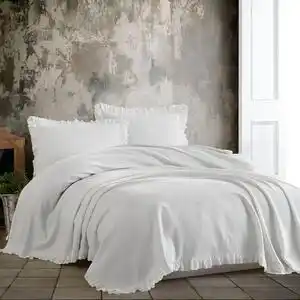 Favi Set cuvertura + 2 fete perna cu volan, bumbac 100%, 220x240cm, Estila Alb Ofertă