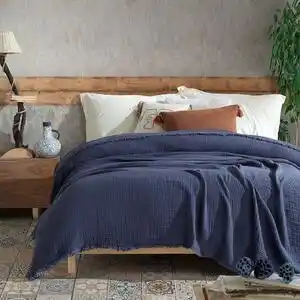 Favi Cuvertura muselina 220x240cm, bumbac 100% natural, Saheser Navy Blue Ofertă