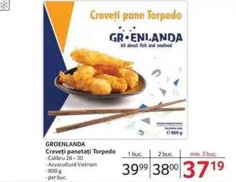 Selgros GROENLANDA Creveţi panetați Torpedo Ofertă