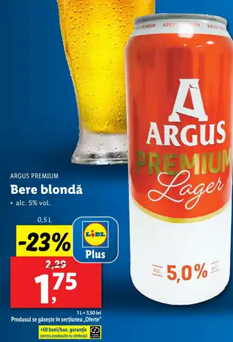Lidl ARGUS PREMIUM Bere blondǎ 0.5L Ofertă