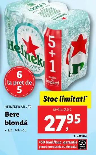 Lidl HEINEKEN SILVER Bere blondă Ofertă