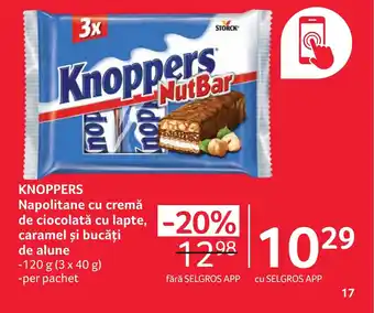 Selgros KNOPPERS Napolitane cu cremă de ciocolată cu lapte, caramel şi bucăți de alune Ofertă
