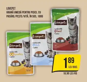 Mega Image LOVEPET HRANĂ UMEDĂ PENTRU PISICI, CU PASĂRE/PEȘTE/VITĂ, ÎN SOS, 100G Ofertă