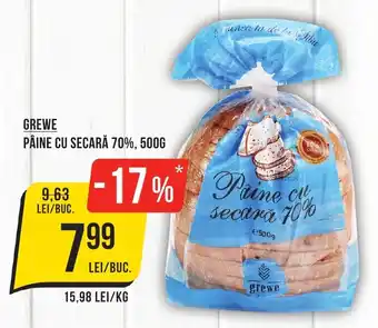 Mega Image GREWE PÂINE CU SECARĂ 70%, 500G Ofertă
