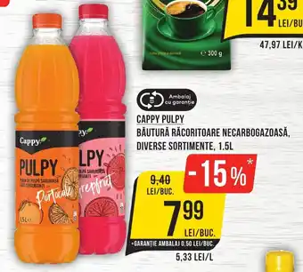 Mega Image CAPPY PULPY BĂUTURĂ RĂCORITOARE NECARBOGAZOASĂ, DIVERSE SORTIMENTE, 1.5L Ofertă
