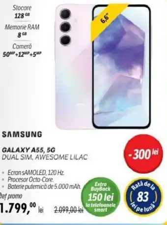 SAMSUNG GALAXY A55, 5G DUAL SIM, AWESOME LILAC