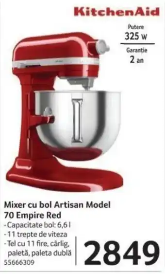 Selgros Mixer cu bol Artisan Model 70 Empire Red Ofertă