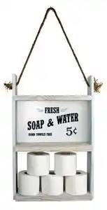 Favi Raft din lemn cu sfoara Farmhouse Homs, 60 x 40 x 13 cm, alb antic Ofertă