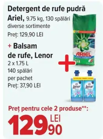 Carrefour Detergent de rufe pudră Ariel, + Balsam de rufe, Lenor Ofertă