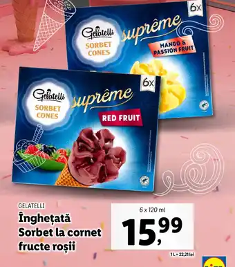 Lidl GELATELLI Îngheţată Sorbet la cornet fructe roşii Ofertă