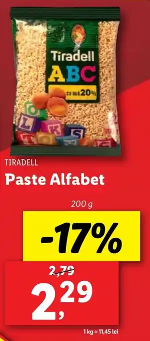 Lidl TIRADELL Paste Alfabet Ofertă