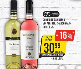 DOMENIILE DAVIDESCU VIN ALB, SEC, CHARDONNAY/ ROSE, 0.75L