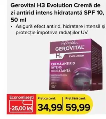 Dr.Max Gerovital H3 Evolution Cremă de zi antirid intens hidratantă SPF 10, 50 ml Ofertă