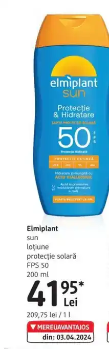 DM Elmiplant sun loţiune protecție solară FPS 50 200 ml Ofertă