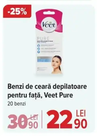Benzi de ceară depilatoare pentru faţă, Veet Pure