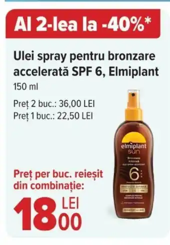 Carrefour Ulei spray pentru bronzare acceleratǎ SPF 6, Elmiplant 150 ml Ofertă