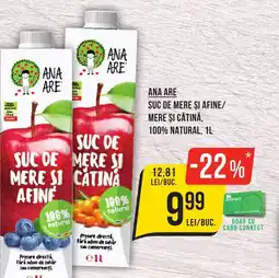 Mega Image ANA ARE SUC DE MERE ȘI AFINE/ MERE ŞI CĂTINĂ, 100% NATURAL, 1L Ofertă
