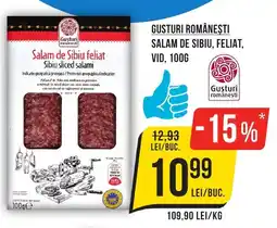 Mega Image GUSTURI ROMÂNESTI SALAM DE SIBIU, FELIAT, VID, 100G Ofertă