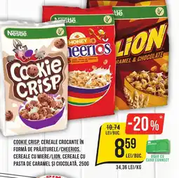 Mega Image COOKIE CRISP, CEREALE CROCANTE ÎN FORMĂ DE PRĂJITURELE/CHEERIOS, CEREALE CU MIERE/LION Ofertă