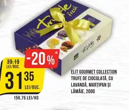 Mega Image ELIT GOURMET COLLECTION TRUFE DE CIOCOLATĂ, CU LAVANDA, MARȚIPAN ȘI LĂMÂIE, 200G Ofertă