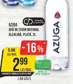 Mega Image AZUGA APĂ DE IZVOR NATURAL ALCALINĂ, PLATĂ, 2L Ofertă