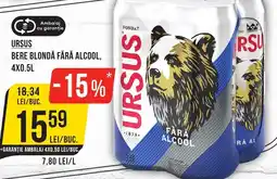 Mega Image URSUS BERE BLONDĂ FĂRĂ ALCOOL, 4x0.5L Ofertă