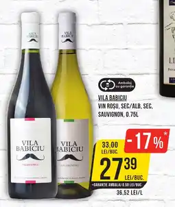 Mega Image VILA BABICIU VIN ROŞU, SEC/ALB, SEC, SAUVIGNON, 0.75L Ofertă