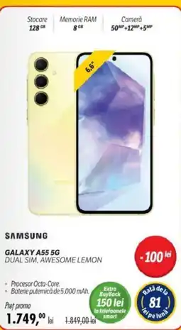 Flanco SAMSUNG GALAXY A55 5G DUAL SIM, AWESOME LEMON Ofertă