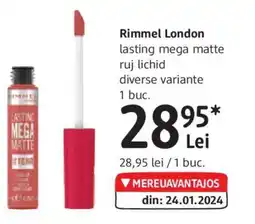 DM Rimmel London lasting mega matte ruj lichid diverse variante 1 buc. Ofertă