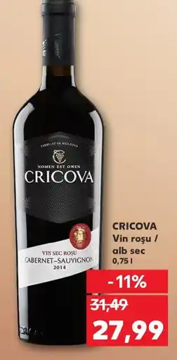 Kaufland CRICOVA Vin roşu / alb sec 0,75L Ofertă