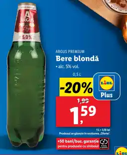 Lidl ARGUS PREMIUM Bere blondă 0.5L Ofertă