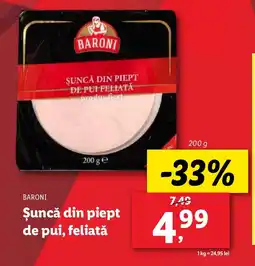 Lidl BARONI Şuncă din piept de pui, feliată Ofertă