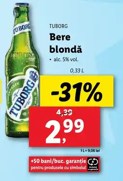 Lidl TUBORG Bere blondă 0.33L Ofertă