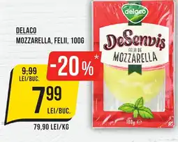 Mega Image DELACO MOZZARELLA, FELII, 100G Ofertă