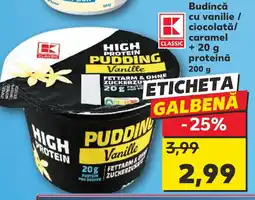 Kaufland Budincă cu vanilie / ciocolată/ caramel + 20 g proteină Ofertă