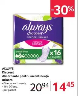 Selgros ALWAYS Discreet Absorbante pentru incontinență urinară Ofertă