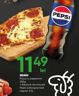 PROFI MENIU Pizza cu pepperoni 205g + Băutură răcoritoare Pepsi carbogazoasă regular 0.5L Ofertă