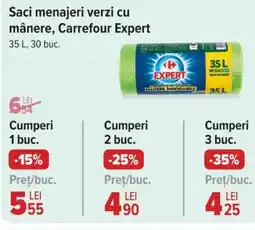 Carrefour Market Saci menajeri verzi cu mânere, Carrefour Expert Ofertă