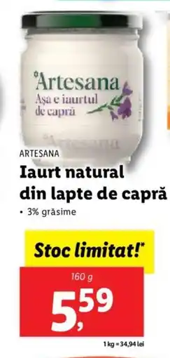 Lidl ARTESANA Iaurt natural din lapte de capră Ofertă