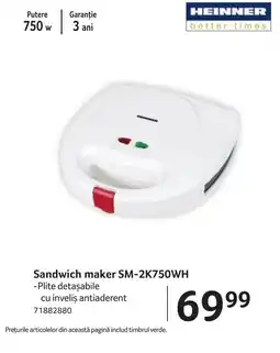 Selgros Sandwich maker SM-2K750WH Ofertă