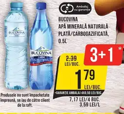 Mega Image BUCOVINA APĂ MINERALĂ NATURALĂ PLATA/CARBOGAZIFICATĂ, 0.5L Ofertă