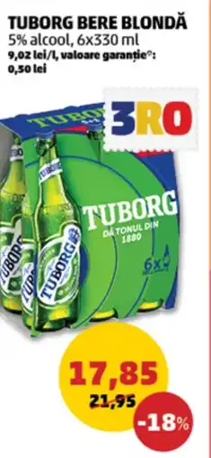 Penny TUBORG BERE BLONDĂ 5% alcool, 6x330 ml Ofertă
