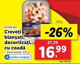 Lidl OCEAN SEA Creveţi blanşați, decorticați, cu coadă Ofertă